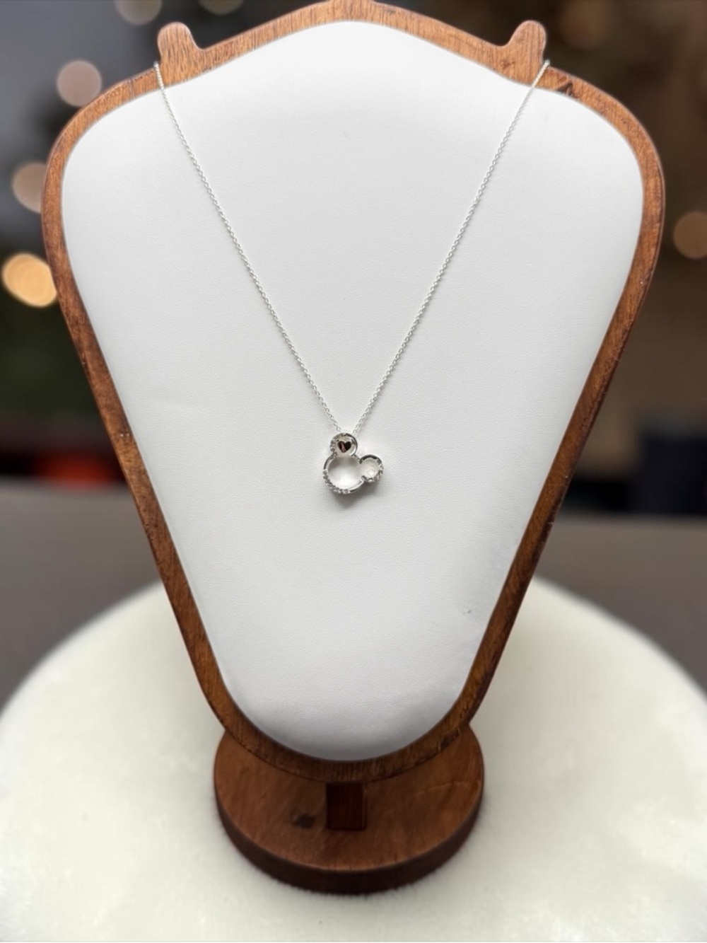 Disney I Love Mickey Pendant Necklace Fine Silver Plated Swarovski Crystal NWT